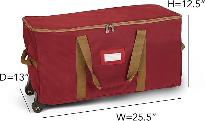 Covermates Keepsakes Rolling Christmas Light Storage Bag - Carrying Handles, ID Window, Dual Wheels - Holiday Storage, Red