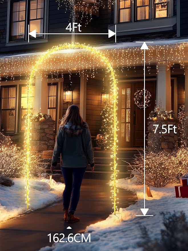 Lomotech Christmas Light Arch - 7.5Ft 360 Leds Iron Pole Archway 8 Modes Waterproof Christmas Lights with Timer for Lawn, Yard, Walkway, Garden, Party, Holiday, Christmas Decoration (Warm White)