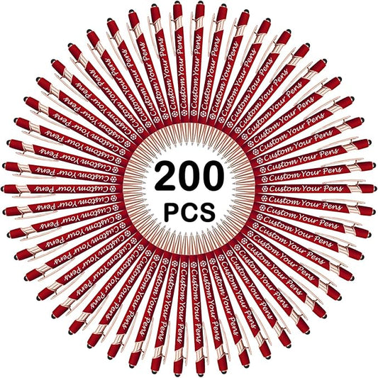 Amlion Personalized Custom Pens with Name Engraved Logo Text,200 Customized Writing Stylus Pen Promotional Item Gift for Men Women Office Business Wedding-Deep Red