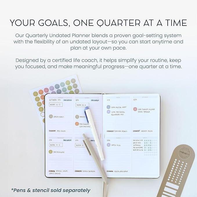 MäksēLife 90-Day Quarterly Planner - Entrepreneur Goal Setting & Project Management, Undated 3-Month Productivity Planner for Small Business Owners, Cream