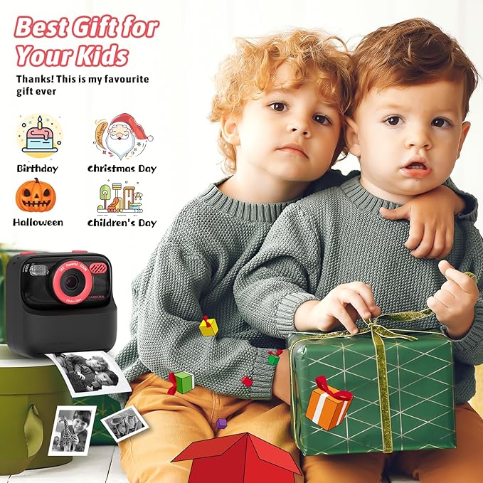 Kids Instant Digital Cameras for Boys and Girls, 1080P HD Dual-Lens Selfie Digital Camera with Print Paper & 32G Card, Christmas Birthday Gifts Toys for Toddler and Teenagers Age 3-16 Years Old