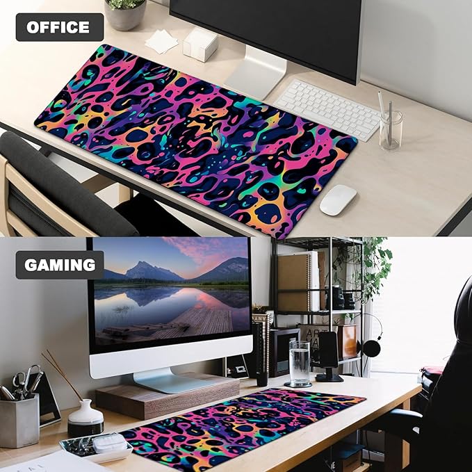 Neon Leopard Gaming Mouse Pad,12x31.5in Non-Slip Rubber Bold Colors Abstract Desk Mat,Large Extended Bold Mousepad for Office Home Laptop,Mice Pads Gifts,Game Lover Deskmat Decor