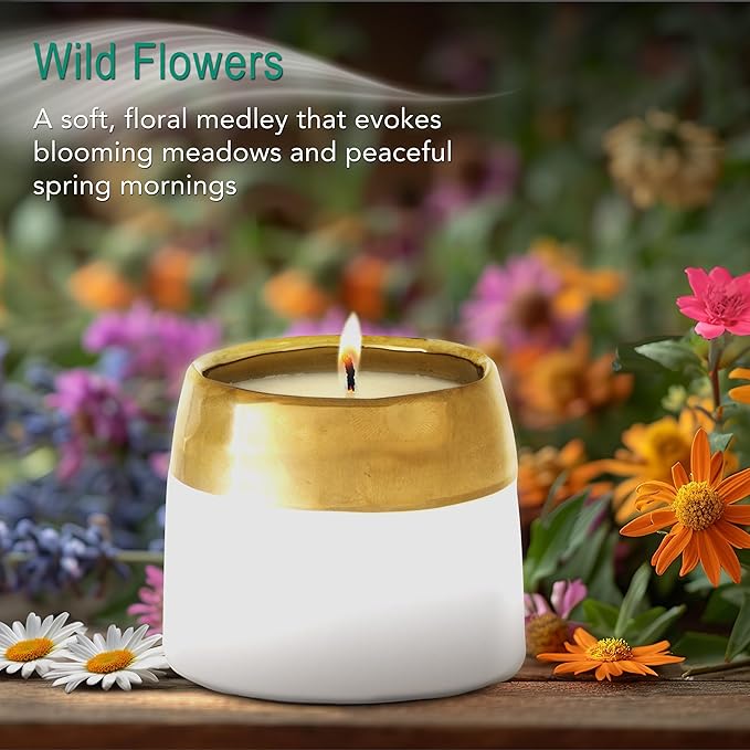 Hyggelight - The Growing Candle, Wild Flower Scented, 10oz Ceramic Pot, Single Wick Aromatherapy Candles, 100% Soy for Women and Men, Clara