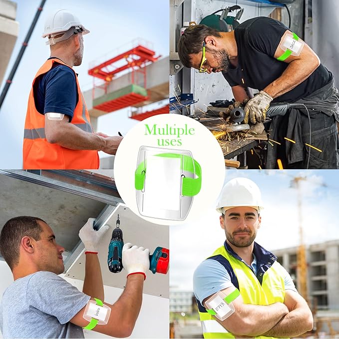 Meanplan 50 Pcs Arm Badge Holder Armband ID Badge Holder Bulk Visibility PVC with Adjustable Belt Elastic Armband Clear Name Tag for Work Pass, Postcards, Universal Size(Green)