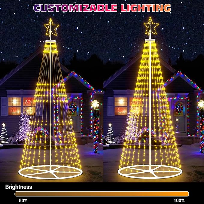 Led Outdoor Christmas Tree, 12.8 FT Prelit Smart Outside Christmas Tree Light Show, App Control with 660 LED Lights Color Changing, Music Sync, Cone Tall Star Topped Christmas Tree for Yard & Garden