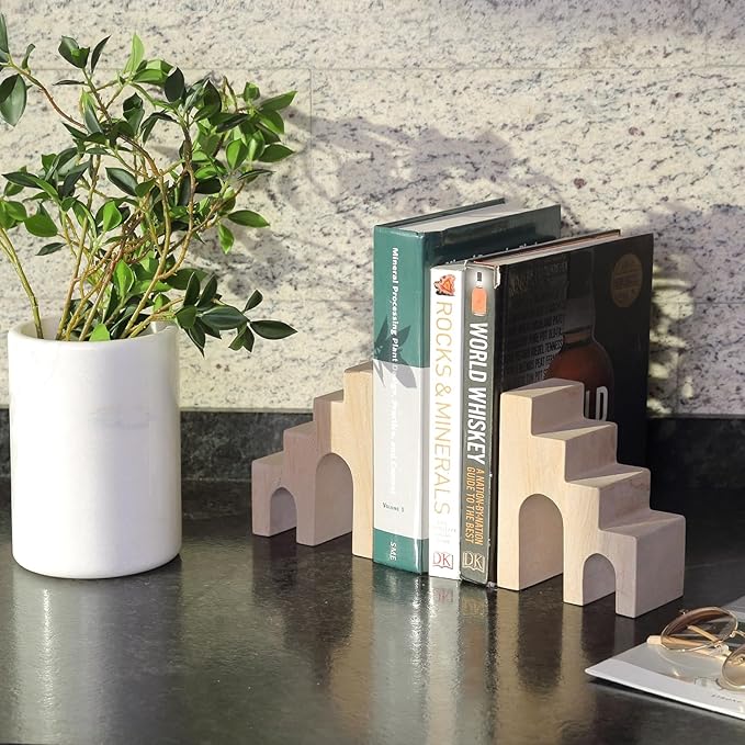 Natural Marble Book Ends for Shelves, Decorative Bookends for Heavy Books, CastleGuard Bookend Book Holder Stopper for Home Office Desk Bookshelf Decoration, Turkey Natural Marble, Set of 2