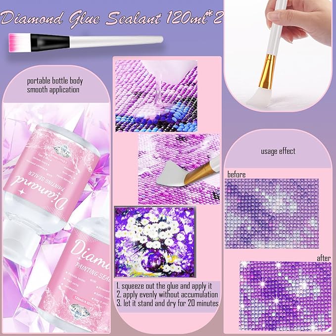 NLXCXUCY 244Pcs Diamond Art Accessories Kit All-Inclusive Diamond Painting Tool Set with A3 Diamond Painting Light Pad,Diamond Art Sealer Glue, Diamond Correction Pens, Storage Box for DIY Craft