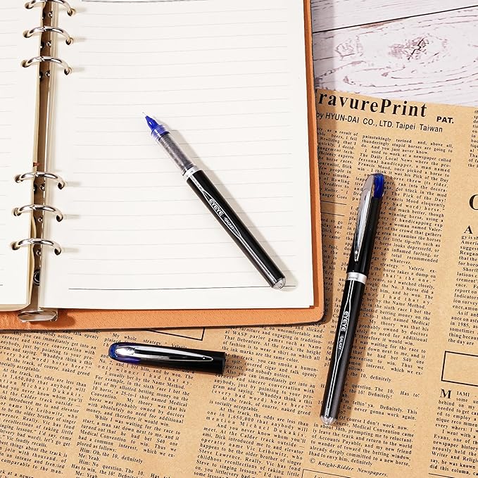 EYEYE Blue Rollerball Pens 0.5mm, 6 Pack Extra Fine Point Liquid Ink Needle Tip Pen Quick Dry, Pen Fine Point Smooth Writing Pens for Journaling, Note Taking, Office, School Supplies