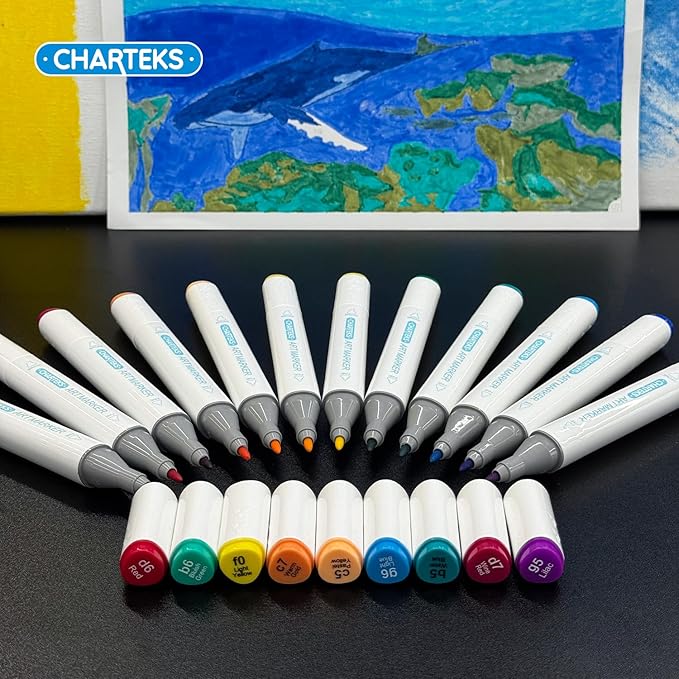 CHARTEKS 80 Colors Art Markers, Dual Tips Drawing Markers Set for Kids & Adults, No Bleed Through Coloring Marker Pens for Sketching, Bullet Journaling, Beginner Artist Supplies (Water-Based)