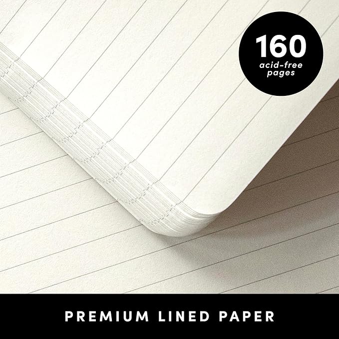 PAPERAGE Lined Journal Notebook, (Black), 160 Pages, Medium 5.6 in x 8 in - 100 GSM Thick Paper – Hardcover Journaling Notebook for Work, School & Note Taking