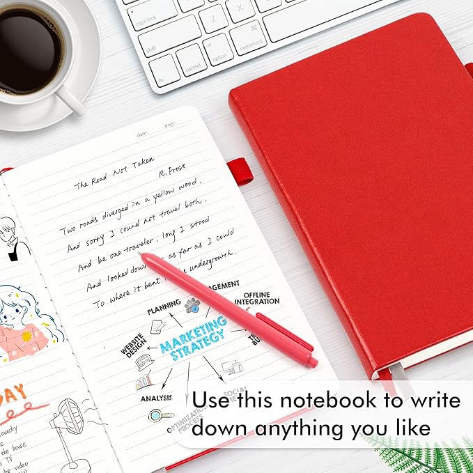 24 Pack Journal Notebook for Work, Feela Business Notebook Bulk Hardcover Lined Writing Journal with Pen Holder for Men Women Note Taking, with 24 Black Pens, 120 GSM, 5.1”x8.3”, A5, Red