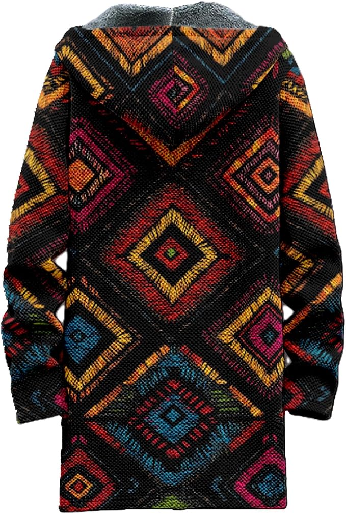 MARSVOVO Mens Cardigan Sweater Cool Graphic Lined Fleece Long Coat Zip With Pockets Fashion Coat Warm Fitted Jacket