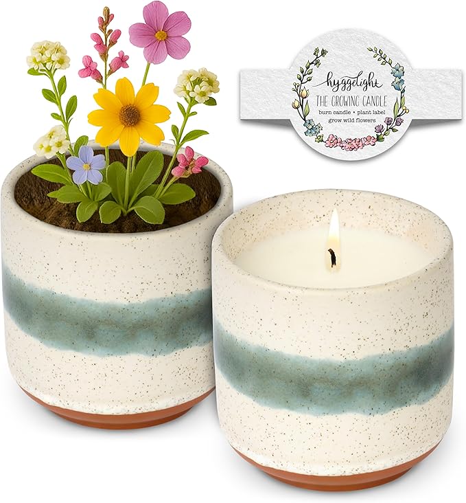 Hyggelight - The Growing Candle, Sandalwood & Vanilla Scented, 8.5oz Ceramic Pot, Aromatherapy Candles for Home, 100% Soy, Edith
