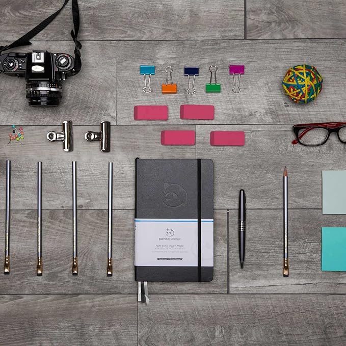 Panda Planner Classic A5 Daily Planner 2026 – Undated Quarterly & Productivity Planner with Hourly Schedule, To Do List, Daily Journal, Goal Planner, Habit Tracker & Gratitude Organizer – Black