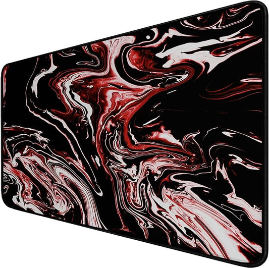 Large Extended Mouse Pad with Stitched Edges, Durable Non-Slip Natural Rubber Base, Waterproof Computer Keyboard Pad Mat for Esports Pros/Gamer/Desktop/Office/Home - Marble Red
