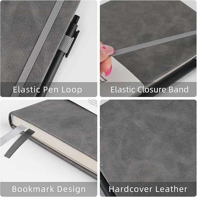 Notebooks Journal for Women Men 12 Pack Bulk Leather Hardcover with Pen Holder A5 160 Pages 100 GSM Thick Paper for Work School Lined Gray