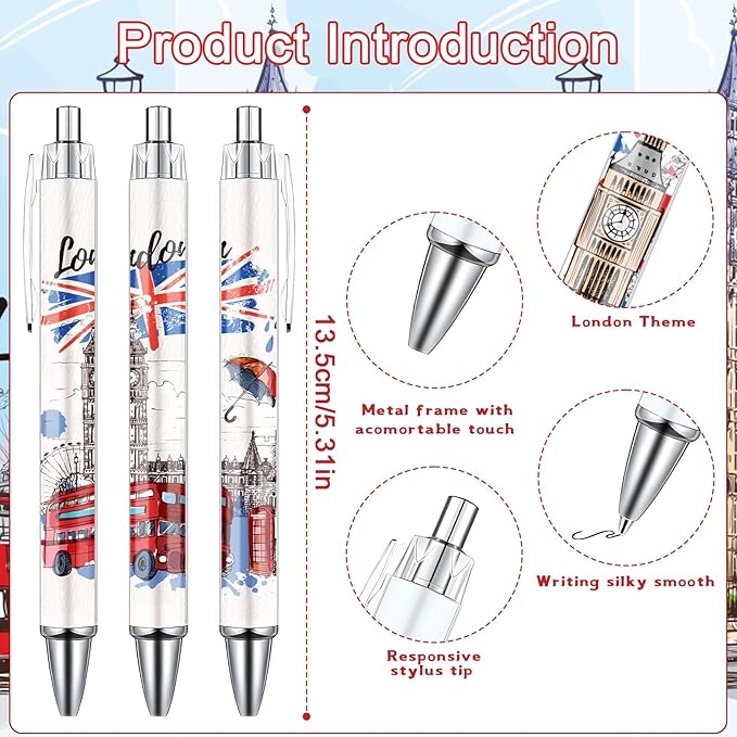 London Ballpoint Pens Bulk - 36 Pcs London Souvenirs Gifts from UK City Travel Ballpoint Pens Retractable Smooth Ball Point Pen British Gifts for Office School Stationery Traveler Supplies