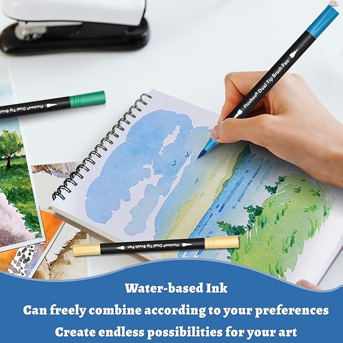 Markers,18 Colors Dual Brush Markers Pens,Fine Point and Brush Tip Markers for Adult Coloring Books No Bleeding,School Classroom Art Supplies