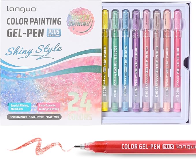Glitter Gel Pens for Adult Coloring, 24 Colors Special Shining Multi Glitter Gel Pens Colored Set for Drawing, Doodling, Journaling & Creative Art Supplies