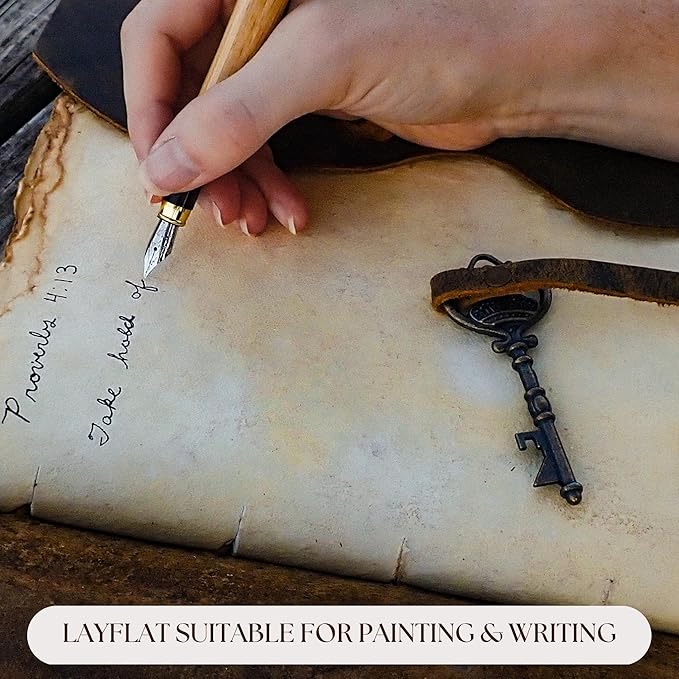 LEATHER VILLAGE Vintage Leather Journal – 200 Handmade Vintage Deckle Edge Paper – Leather bound Journal For Women Men – Vintage Key Closure - Book of Shadows - 10X7 inches - Fuchsia