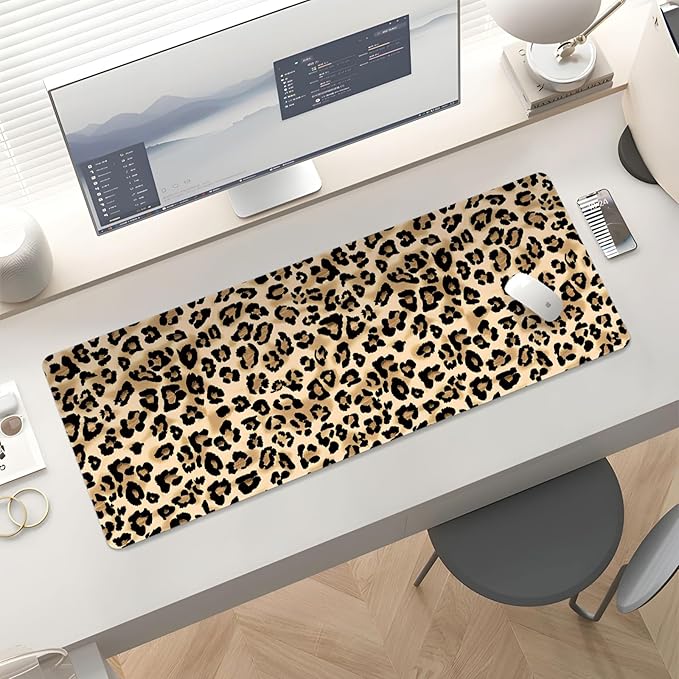 Mousepad Desk Mat Gaming Large Keyboard Cute Office Desktop Computer Laptop XXL Long Big Kawaii Aesthetic Girly Pretty Design Women Girl Gamer Oversized Wide 30x12'' Mousepad, Leopard