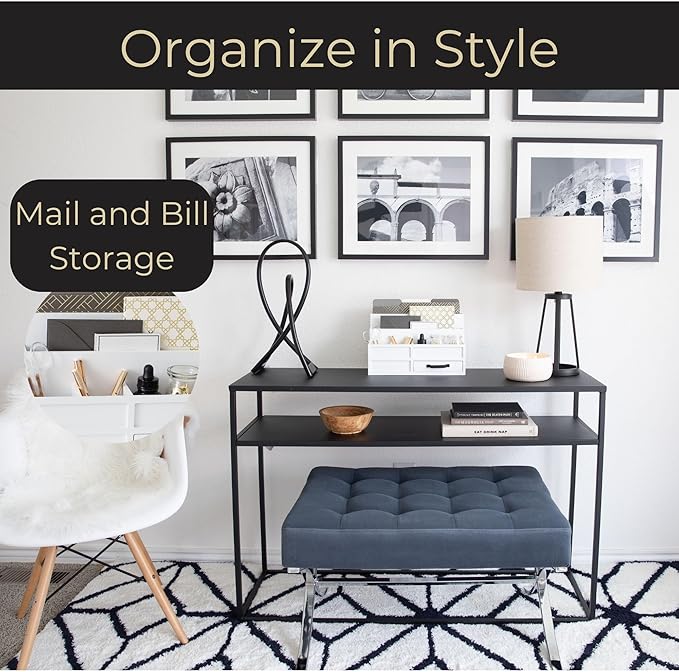 BLU MONACO White Desktop Organizer with Drawer – Paper Wood Bill & Mail Organizer for Office Desk, Countertop & Workspace Storage