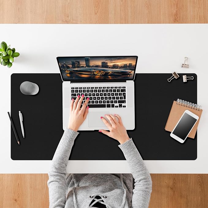 Leather Desk Mat, 31.5"×15.7" Desk Matt for Desktop, Waterproof Keyboard Pad, Computer Mats for Desktop, Large Mouse Pad, Non-Slip Computer Mat for Office Home - Black