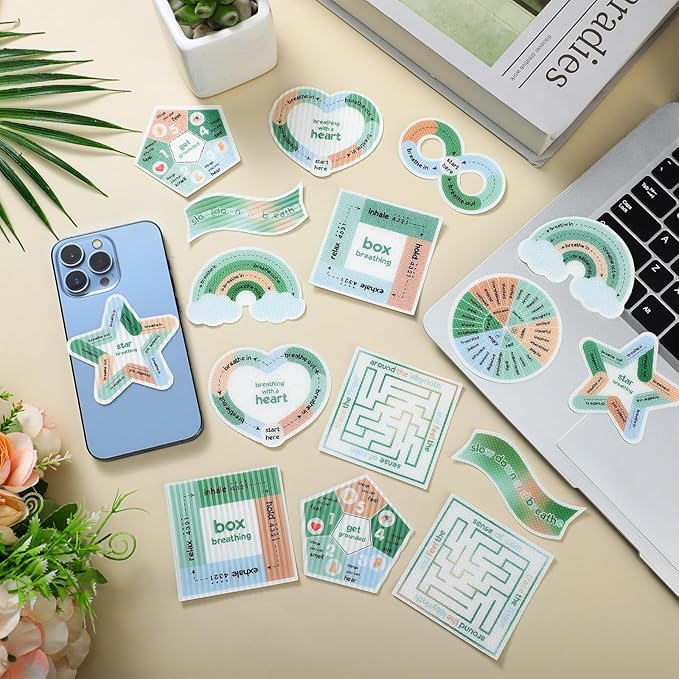 Libima 72 Pieces Anxiety Sensory Stickers Anxiety Textured Stickers Fidget Stickers Mindfulness Sticker School Counselor Supplies Adult Sensory Items Anxiety Relief, 9 Styles (Fresh Color)