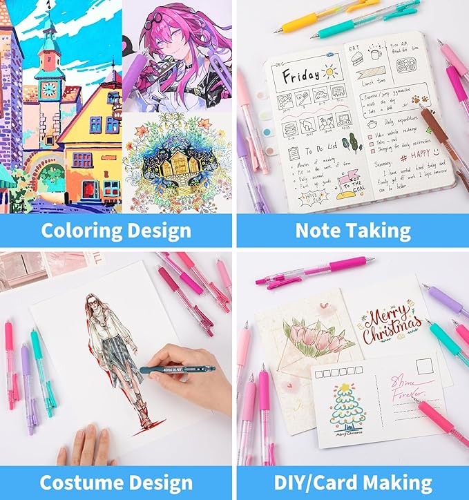 Gel Pens For Coloring, 36 Colors Retractable Colored Pens for Black Paper & White Paper, 0.7mm Fine Point Colorful Pens for Coloring, Writing, Drawing, Journaling, Note Taking, School, Office, Home