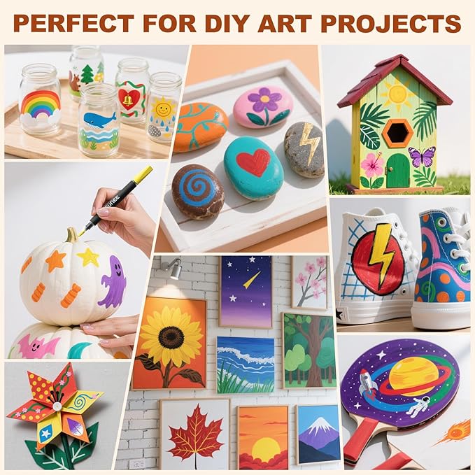 SUNEE 36 Colors Acrylic Paint Markers, 18 Pack Brush Tip Paint Pens with Automatic Ink Control System, Coloring Markers for Metal, Rock, Ceramic, Wood, Canvas, Glass, DIY Crafts Art Supplies Kit