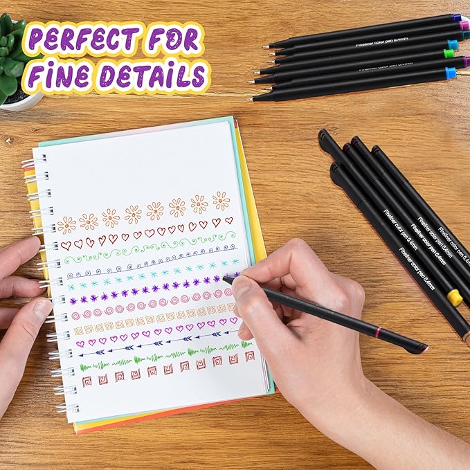 12 Sets Journal Planner Pens 24 Colors Fineliner Pens Bulk 0.4 mm Fine Tip Drawing Markers for Bullet Journaling Sketch Writing School Office Supplies Holidays Charity Event Party Favors
