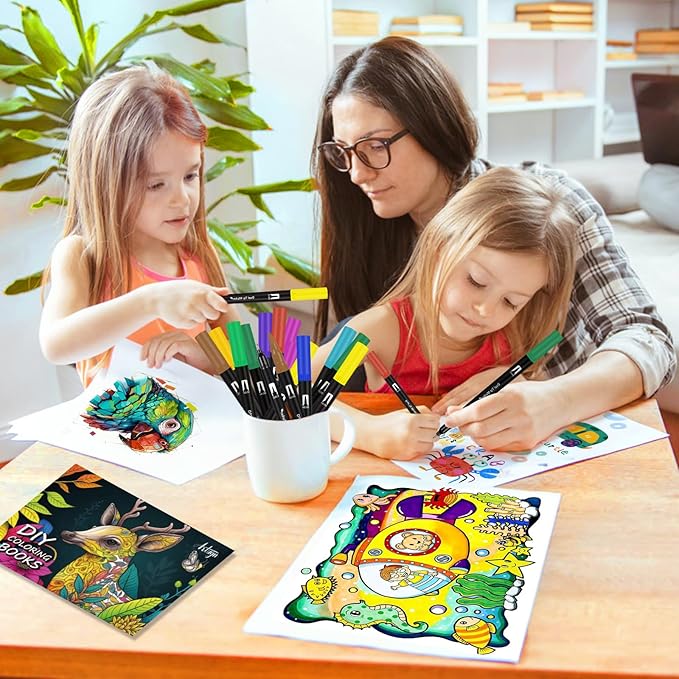 Dual Markers Brush Pens for Adult Kids Coloring Books, 72 Colors Art Marker Set with Fine & Brush Tip Pen for Bullet Journaling, Coloring, Drawing, Hand Lettering, Calligraphy, Art Supplies