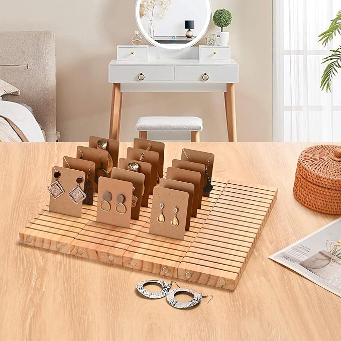 WILLOWDALE 4Pcs 12" Wooden Name Badge Holder Organizer, Counter Card Holder Stand for Name Tag ID Badge Plastic Card Holder, Detachable Business Card Holder Display Tray for Desk Office Reception