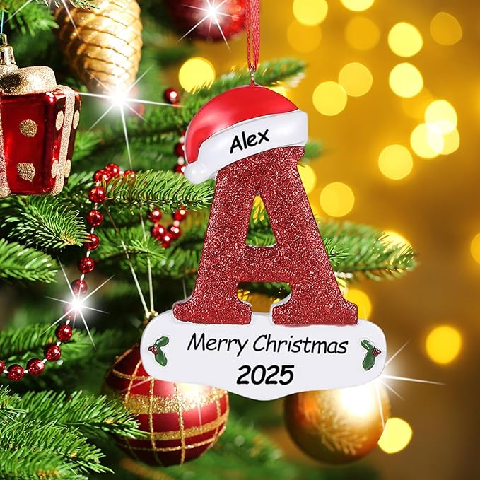 Personalized 26 Letters Ornaments for Christmas Tree 2025, Custom Christmas Ornament with Family Member's Names 3D Resin Xmas Hanging Pendant Original Gifts for Family Friends（A