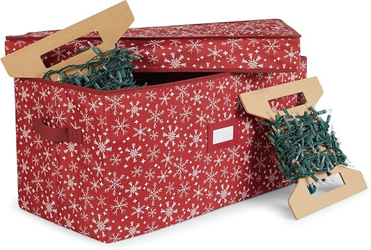 Covermates Keepsakes Christmas Light Storage Box - Carrying Handles, Sturdy Interior Walls - Holiday Storage, Red Snowflake