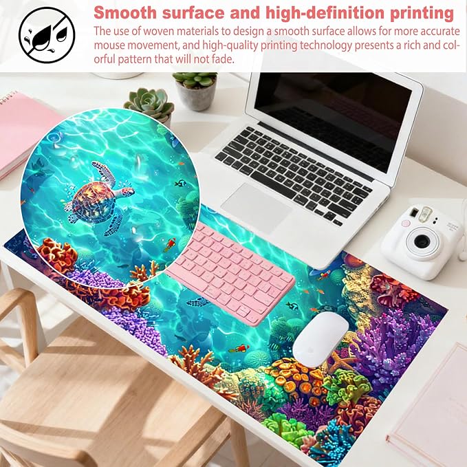 Nuxovilar Professional Large Mouse Pad & Computer Game Mouse Mat (35.4x15.7IN, Vibrant Underwater World Art) (90 * 40cm Vibrant Underwater World)