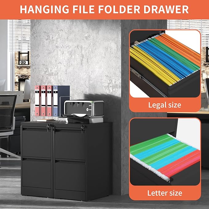 2 Drawer File Cabinet with Lock,Metal Filing Cabinets for Home Office,Steel Vertical File Cabinet,Heavy Duty Metal Storage Cabinet for A4/Letter/Legal Size Files,Assembly Required