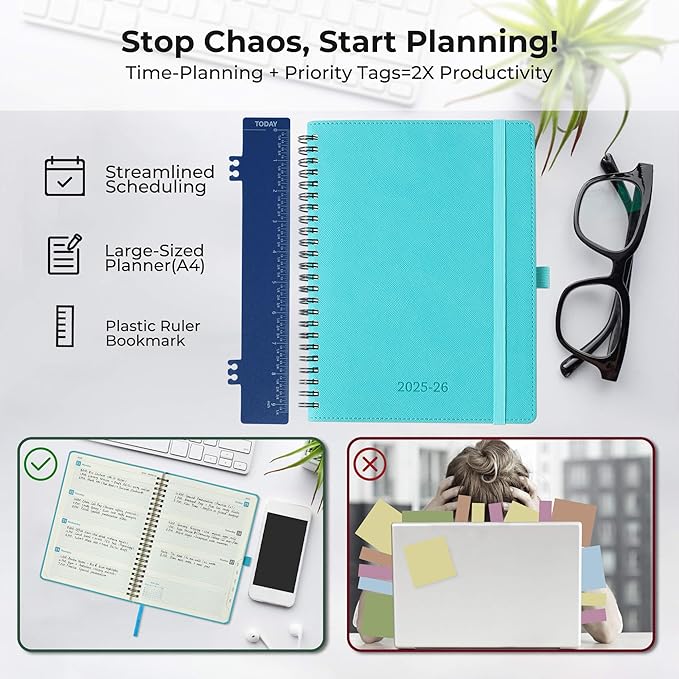 Weekly Monthly 2025-2026 Planner (July 25-Dec 26),11.5"x8.5",18 Months Agenda Plan with Month Tabs & Pocket,Expenses/Note Pages, Academic Calendar with Vegan Leather Cover,Light Blue