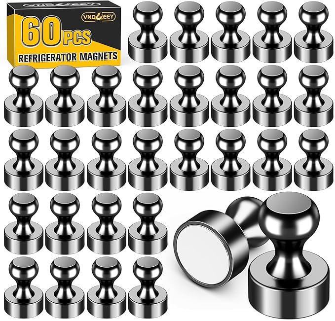 VNDUEEY 60Pcs Black Fridge Magnet Refrigerator Magnets, Magnets for Whiteboard, Small Strong Magnets for Kitchen, Office, School, Metal Decorative, Teacher Supplies