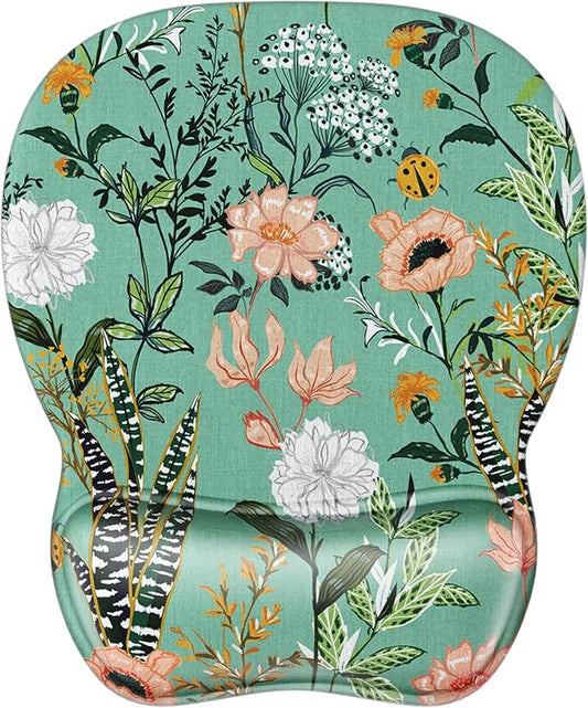 MROCO Ergonomic Mouse Pad with Gel Wrist Rest, Comfortable Mousepad with Smooth Wrist Support Surface and Non-Slip PU Base for Pain Relief, Computer, Office & Home, 9.4 x 8.1 in, Garden Whispers