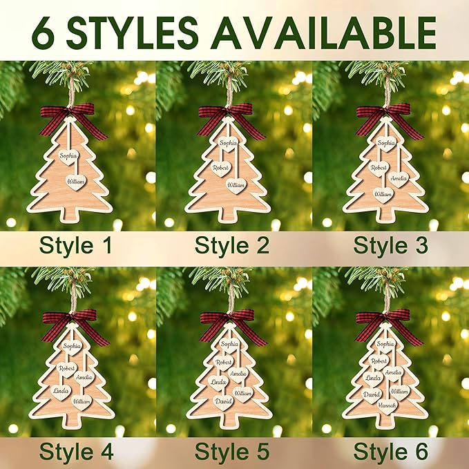 Personalized Christmas Ornaments with Name,Wooden Christmas Tree Ornaments 2025 with Custom Family Name for Kids Adults,Xmas Ornaments for Christmas Tree Gifts (03-Christmas Tree Ornaments)