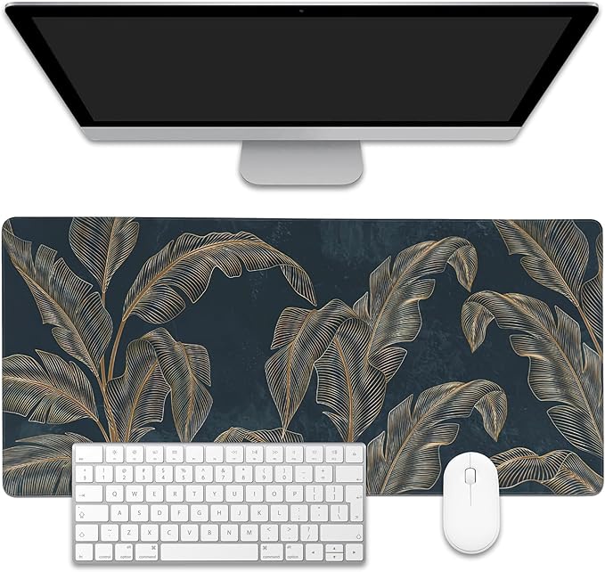 Mouse Pad,Abstract Golden Art Line Style Desk Mat for Desktop,Desk Pad with Non-Slip Base and Stitched Edge,Extended Mousepad for Office and Home 35.4X15.7 Inch