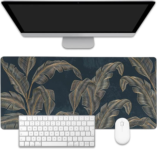 Mouse Pad,Abstract Golden Art Line Style Desk Mat for Desktop,Desk Pad with Non-Slip Base and Stitched Edge,Extended Mousepad for Office and Home 35.4X15.7 Inch