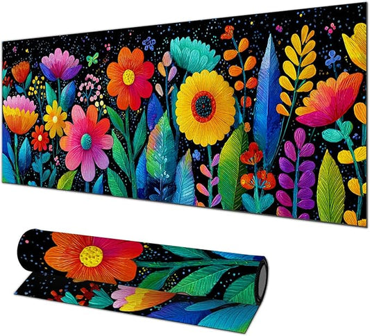Large Mouse Pad 31.5 x 11.8 Inch Colorful Floral Desk Mat Extended Keyboard Mousepad Non Slip Waterproof Desk Pad Vibrant Flowers Design for Office Home Gaming