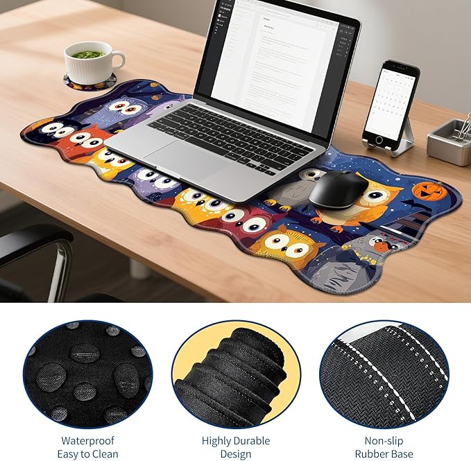 4-Piece XXL Gaming Mouse Pad Set (31.5"x11.8") with Keyboard Wrist Rest,Mouse Wrist Support & Coaster,Ergonomic Non-Slip Desk Mat for Office & Home,Colorful Night Owls