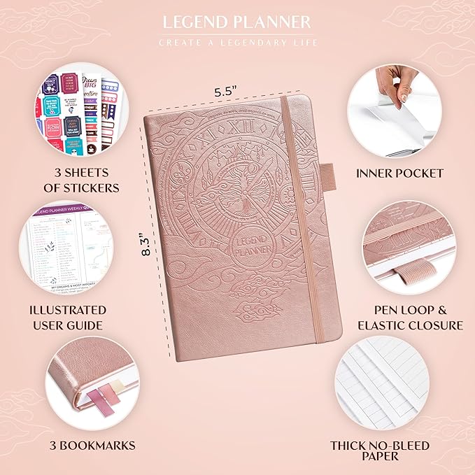Legend Planner – Weekly & Monthly Life Planner to Hit Your Goals & Live Happier. Organizer Notebook & Productivity Journal. A5 (Rose Gold)