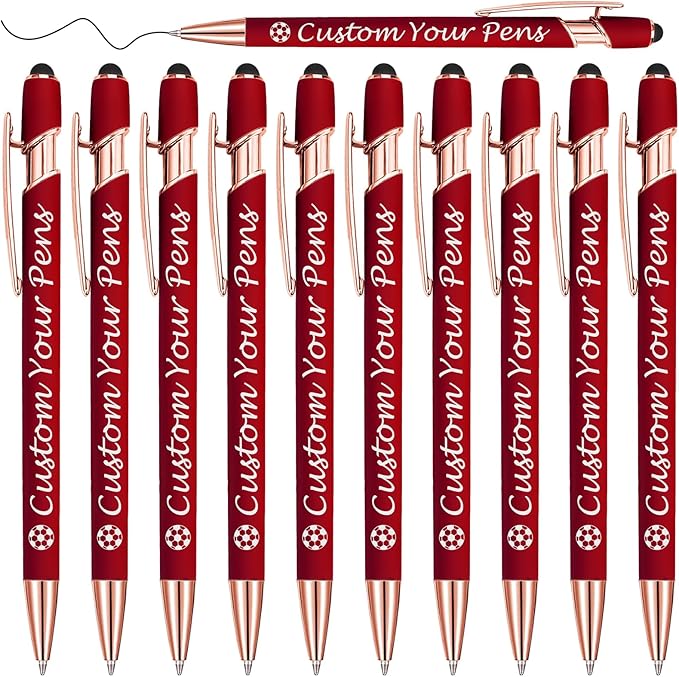 Amlion Personalized Custom Pens with Name Engraved Logo Text,10 Customized Writing Stylus Pen Promotional Item Gift for Men Women Office Business Wedding-Deep Red