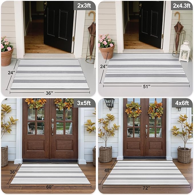 OJIA Christmas Front Door Mat Outdoor 24"x35" Front Door Rug Gray and White Striped Outdoor Rugs Washable Entry Rug Indoor Door Mats Cotton Woven Small Area Rugs for Entrance/Porch/Kitchen/Entryway