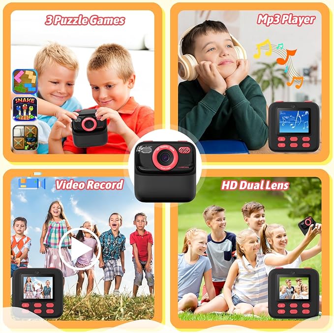 Kids Instant Digital Cameras for Boys and Girls, 1080P HD Dual-Lens Selfie Digital Camera with Print Paper & 32G Card, Christmas Birthday Gifts Toys for Toddler and Teenagers Age 3-16 Years Old