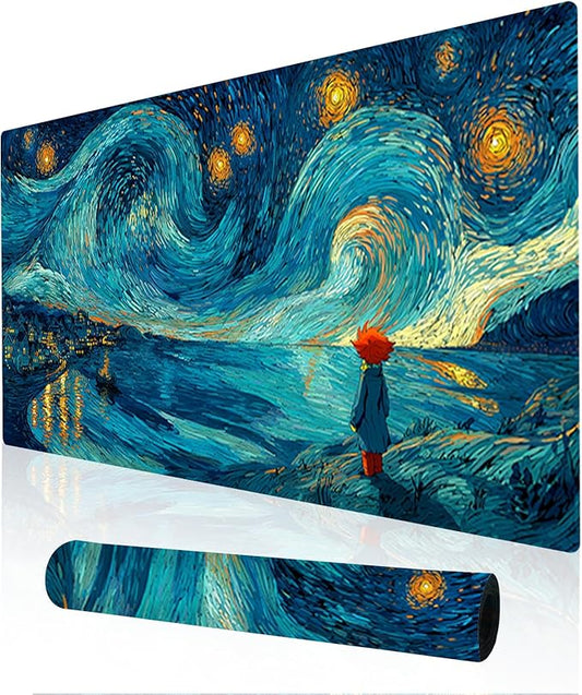 Nuxovilar Professional Large Mouse Pad & Computer Game Mouse Mat (35.4x15.7IN, Blue - Green Flowing Abstract Art) (90 * 40cm Blue - Green Flowing Art)